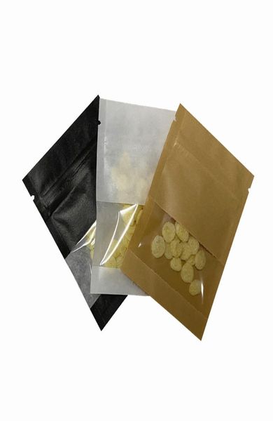 Preto branco marrom papel kraft zip lock sacos de embalagem com janela transparente malotes com zíper resealable para doces lanche package2159616