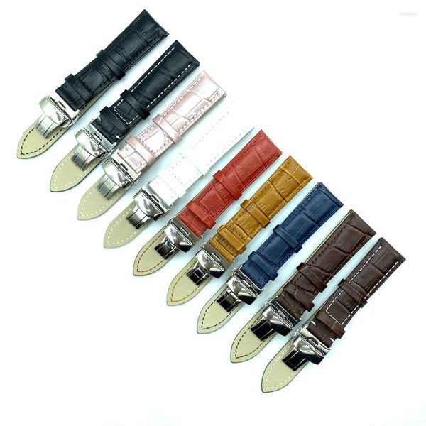 Assista Bandas Couro Genuíno 12 14 15 16 17 18 19 20 21 22 23 24mm Banda Bambu Padrão Retro Strap Borboleta Fivela Cinto Pulseira