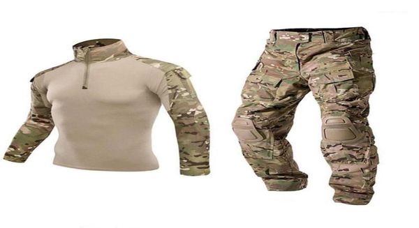 Conjuntos de caça uniforme ao ar livre camisa de combate tático roupas do exército topos multicam camisas camuflagem calças de pesca knee18879289