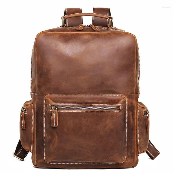 Sac à dos marron épais Top Grain véritable cuir de cheval fou 15.6 '' 14 '' ordinateur portable A4 femmes hommes sac de voyage Vintage haut de gamme M30239