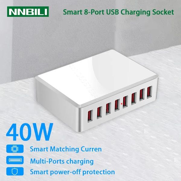 Caricabatterie 40w 8 porte Adattatore caricabatterie USB Hub Stazione di ricarica Presa Caricatore del telefono per Iphone 6 7 8 Samsung Xiaomi Huawei Us Eu UK Au Plug