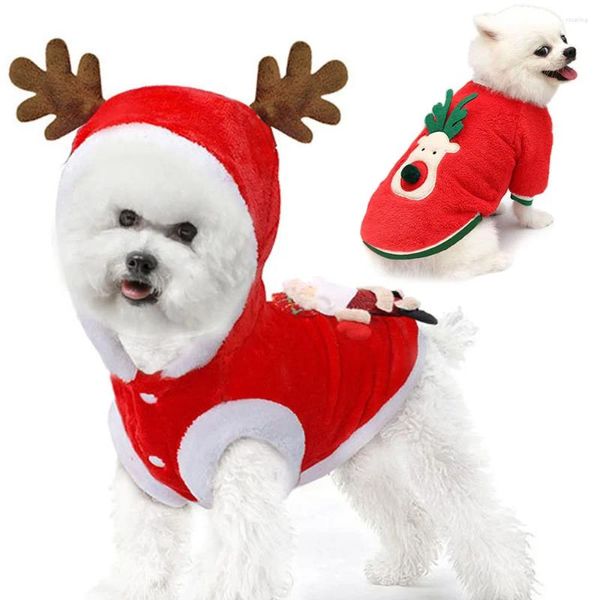 Abbigliamento per cani Costume natalizio Animale domestico Maglione per la stagione fredda Cappotto Cucciolo Babbo Natale Renna Vestito Felpa con cappuccio invernale Vestiti caldi per cani di piccola taglia