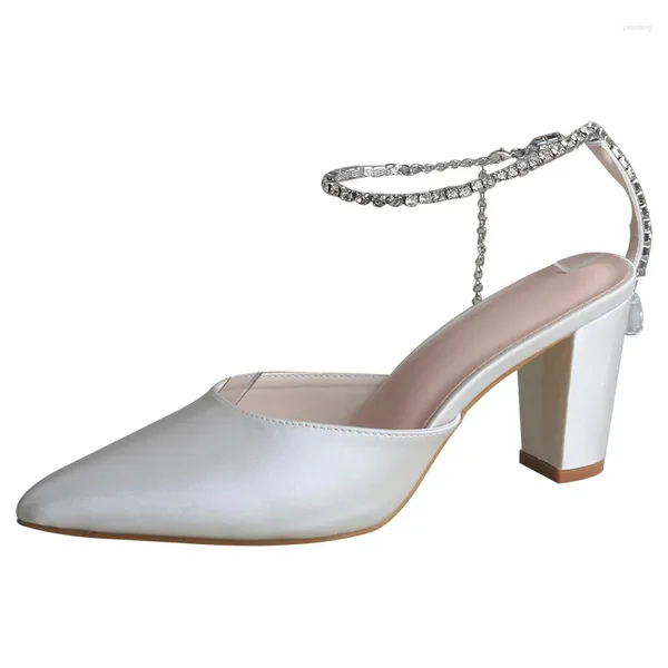 Scarpe eleganti Wedopus Sandali con tacco largo da donna Sandali da sposa in raso avorio a punta 8 cm