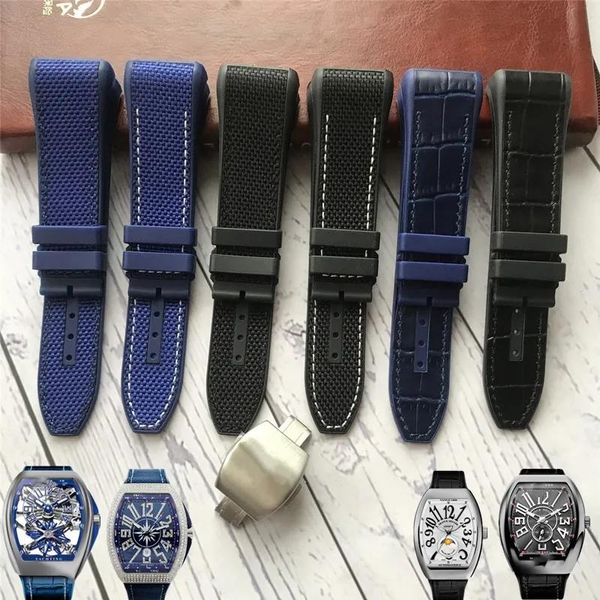 Cinturino per orologio in silicone di pelle bovina di nylon di alta qualità da 28 mm di Shavers Cinturino pieghevole nero blu adatto per l'orologio della serie Franck Muller