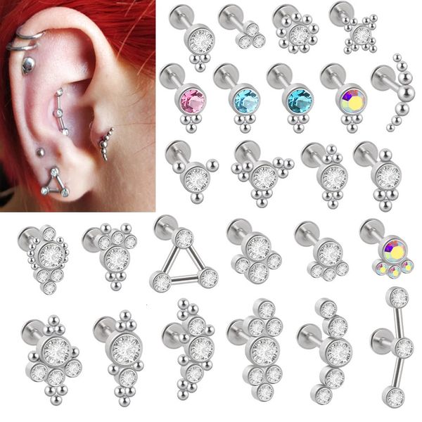 25 Teile/los Stahl Lippe Bar Labret Klarem Kristall Ohrring Helix Tragus Knorpel Flache Basis Ohrstecker Piercing Großhandel 240110