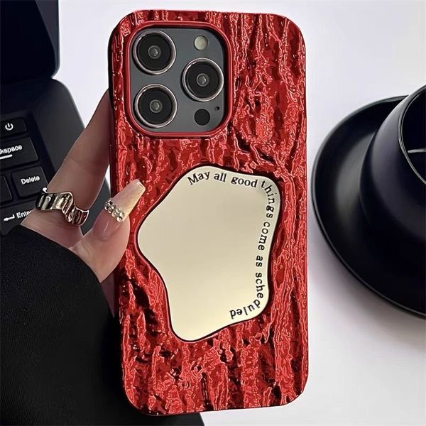 Custodia per cellulare con motivo rock 3D a specchio color caramello carino per iPhone 15 14 13 12 11 Pro Max Cover posteriore morbida antiurto 30 pezzi