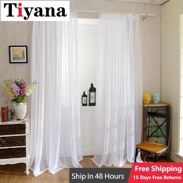 Europa Solido Bianco Tenda Finestra Tende di Tulle Trasparenti Per Soggiorno Cucina Trattamenti per finestre moderne Tende in voile Cortains 240110