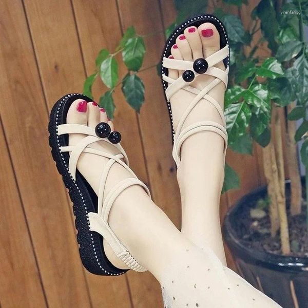 Kleid Schuhe Keile Für Frauen Elegante Plattform Sandale Mittleren Absatz Bequeme Strand Römischen Frauen Keil Sandalen Sommer 2024 Schwarz grün