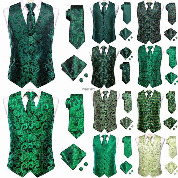 Coletes masculinos de menta verde sálvia seda de seda cistas de salmoura de casaco sem mangas Jaqueta com colete de colete Hanky Cufflinks