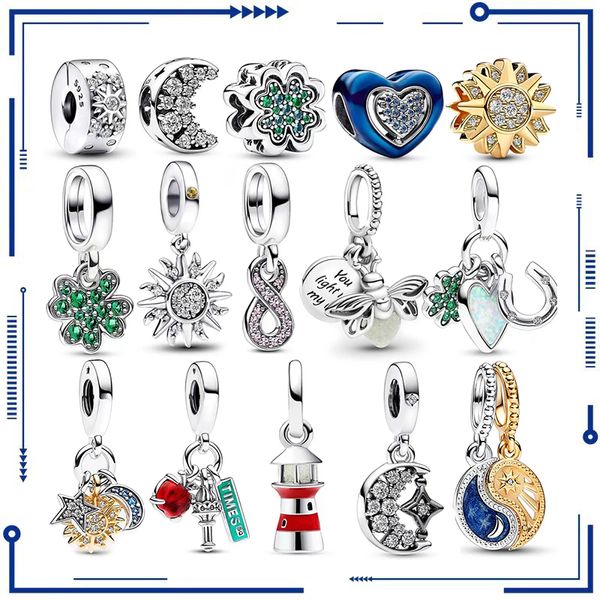 925 argento originale quadrifoglio sole e luna set fascino adatto per braccialetto PAN collana da donna fai da te gioielli squisiti regalo spedizione gratuita