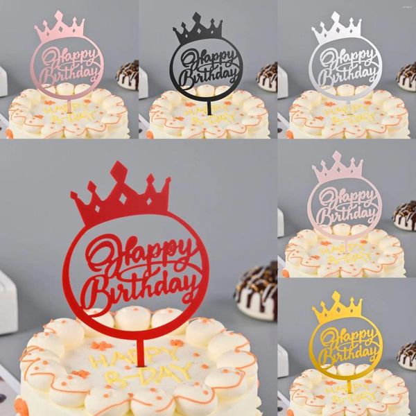 Articoli per feste 1 pz acrilico buon compleanno corona cake topper lettera toppers decorazioni nere ragazzo