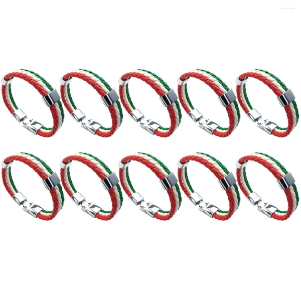 Charm Bracelets 10x Takı Bileklik İtalyan Bayrak Bileklik Deri Alaşım Erkek Kadınlar Yeşil Beyaz Kırmızı (Genişlik 14 mm uzunluk 23 cm)