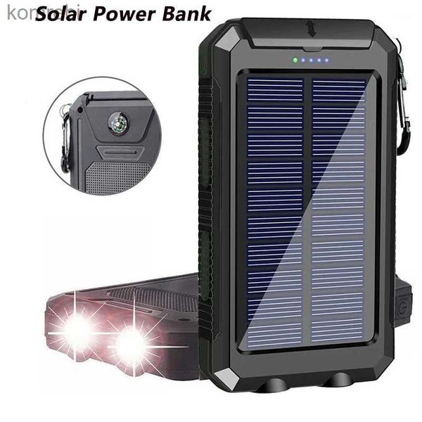 Banche di alimentazione per telefoni cellulari Banca di energia solare portatile Potente ricarica Powerbank Caricabatteria esterno Luce forte Luce LDE per tutti gli smartphone 20000L240111