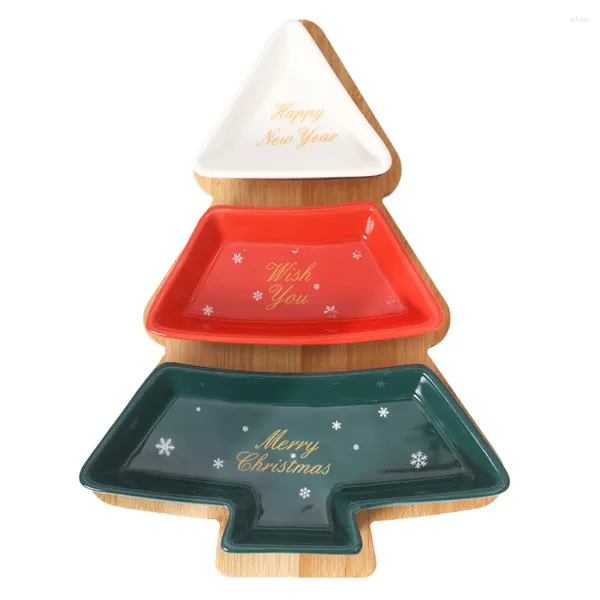 Наборы столовой посуды Тарелка в форме рождественской елки Керамический поднос для закусок Деревянное сервировочное блюдо Контейнер для хранения салата из стейка Для праздничного стола