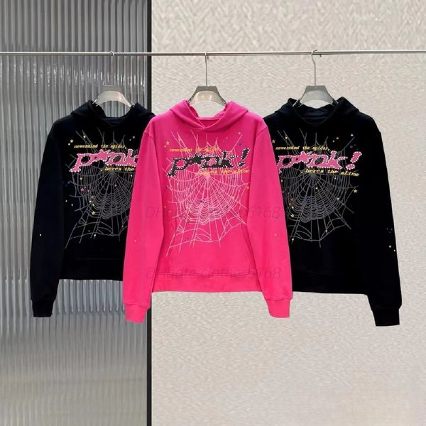 Örümcek Hoodie Örümcek Takip Pembe Hoodid Kadın Unisex I Loves SP555der ​​Hoodie Pembe Örümcek Web Köpük Baskılı Saf Pamuk Hoody Hip Hop Rap İki Parça Set Terzini