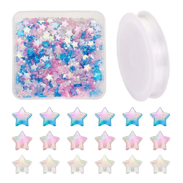 kits 480 Stück sternförmige transparente Acrylperlen mit klarer elastischer Kristallschnur für DIY-Kindertag-Stretch-Armband-Schmuckherstellungsset