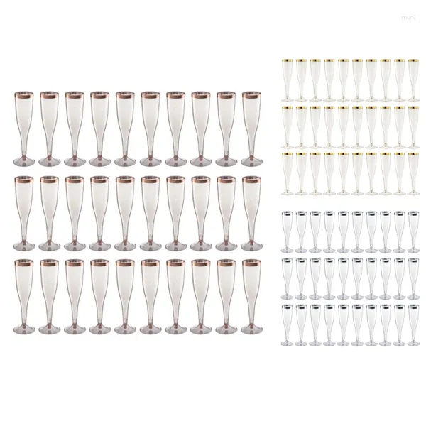 Tek kullanımlık bardak pipetler 30 adet altın jant dekoru plastik şarap kırılmaz net şampanya gözlükleri seti paramparça geçirmez geri dönüştürülebilir