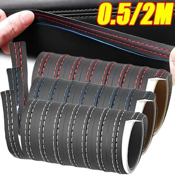 Neue Auto Innen Moulding Trim Selbst-klebe Dashboard Leder Dekorative Linie Rot Blau DIY Geflecht Streifen Universal Aufkleber Dekor