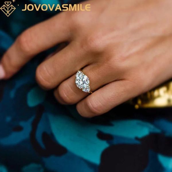 Anelli JOVOVASMILE Anelli nuziali con diamanti Moissanite 3 carati Centro 9mm Vecchio Euro Centro 14k Oro giallo Due trilioni di gioielli da donna