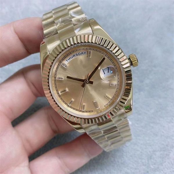 U1 Erkekler 41mm Kristal Küpler İzleyin Otomatik Hareket Çift Dat Gold Dial 316 Paslanmaz Bant226p