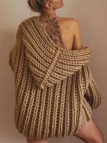 Kadın Moda Katı Kapşonlu Sweater Yelek Zarif Kolsuz Gevşek Örgü HARDIGAN 2023 Sonbahar Ofis Bayanlar Gazetme Sokak Giyim 240111