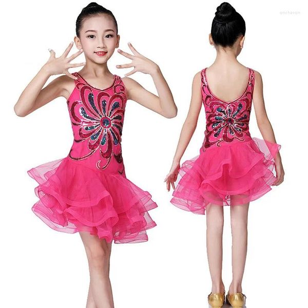 Abbigliamento da palestra Ragazza per bambini Abiti da ballo Paillettes Mesh Soffici costumi da ballo per bambini Kid Latin Modern Performance