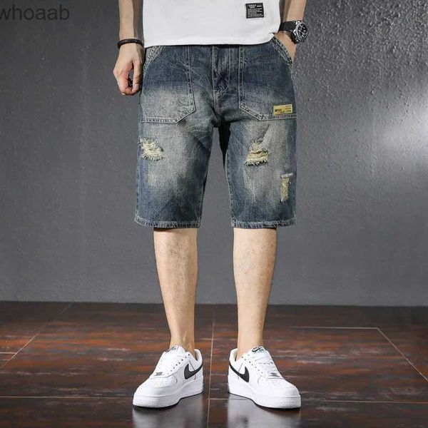 Herren-Shorts, Sommer, Herren, lässig, Denim-Shorts, modisch, mehrere Taschen, einfarbig, hellblau, Cargo-Bermuda, zerrissene Jeans-Shorts, große Größe 28–42, YQ240111