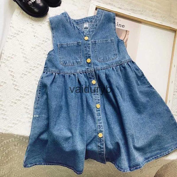 Vestidos da menina meninas moda sem mangas vestido jeans ldren's sabor ocidental all-match sundress bebê menina verão denim suspender dressvaiduryb