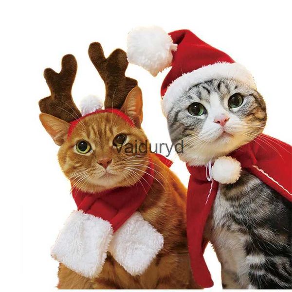 Abbigliamento per cani Costume da gatto divertente Vestiti per Natale Collare di Babbo Natale Cosplay Mantello Simpatico copricapo di alce Accessori Puntelli per foto Decorazionivaiduryd