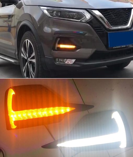 2 pçs carro led luz de circulação diurna dinâmica sinal amarelo drl nevoeiro lâmpada para nissan qashqai 2019 20206441079