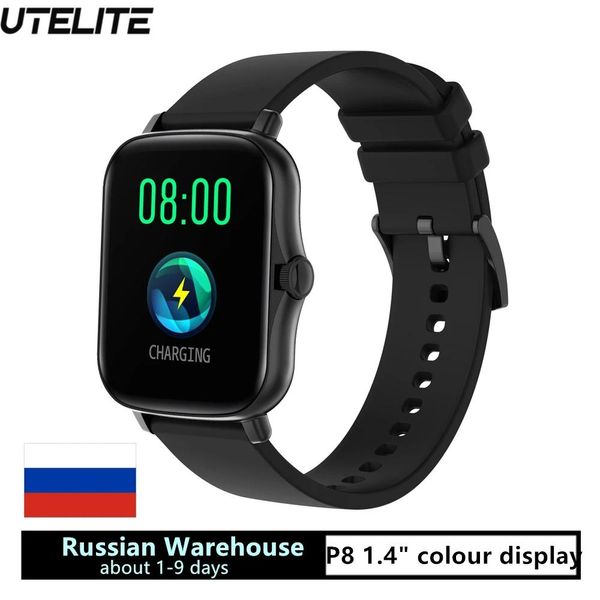 Saatler Utelite P8 Akıllı Saat Erkekleri Kadın Kalp Hızı IP67 Su Geçirmez Tam Touch HD Ekran Ekran GTS Band iPhone Huawei Xiaomi Telefon