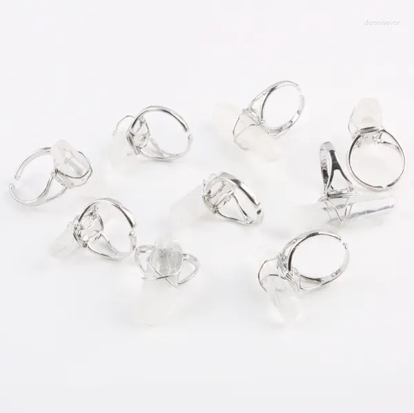 Cluster-Ringe, natürlicher roher Bergquarz-Kristall, Steinspitze, Titan-beschichteter Fingerring, verstellbarer Schmuck für Frauen