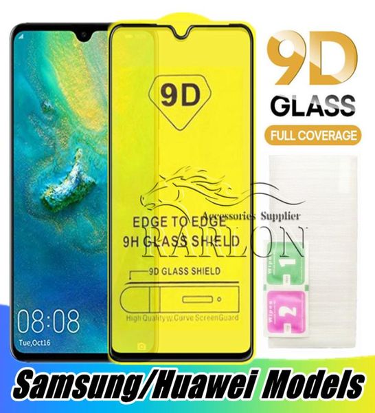 5D 9D 10D Vidro Temperado 9H Dureza Transparente Filme protetor de tela com cola completa para iPhone 12 11 Pro Max XS Huawei P30 P40 lite Y6P Y7P1049552