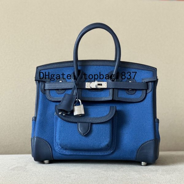 Дизайнерская сумка-тоут 25 см 10А зеркального качества синего цвета, всего ручная работа Premium Wax Line Многофункциональная сумка из ткани в стиле пэчворк, специальный индивидуальный стиль с коробкой