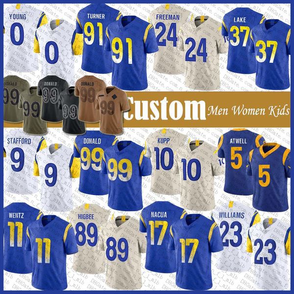 10 Cooper Kupp Aaron Donald Fußballtrikot Matthew Stafford Puka Nacua Kyren Williams Tyler Higbee Carson Wentz Kobie Turner Byron Young Royce Freeman Quentin Lake