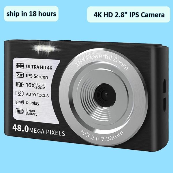 Accessori Fotocamera digitale 4K HD per fotografia Zoom 16X Messa a fuoco automatica Videocamera compatta Mini registratore Fotocamera tascabile con schermo IPS da 2,8 