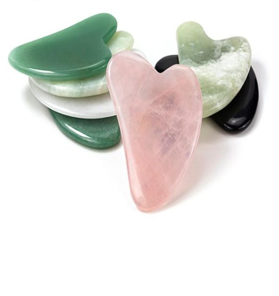 20 pz Rosa verde bianco viola Quarzo Giada Guasha Bordo Rosa Pietra Naturale Raschietto Gua Sha Strumenti Viso Collo Schiena Corpo strumento per la brughiera2848804