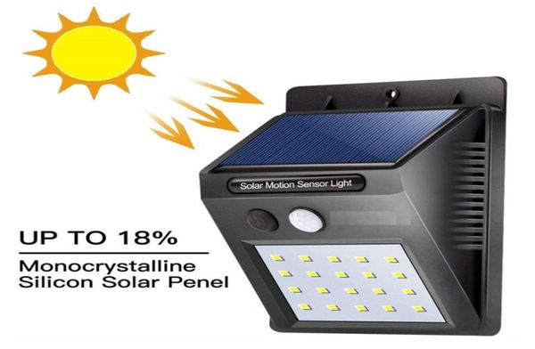 Solar recarregável led movido a energia solar lâmpada ao ar livre 20 led solar sensor de movimento lâmpada de parede segurança para jardim à prova d4910542