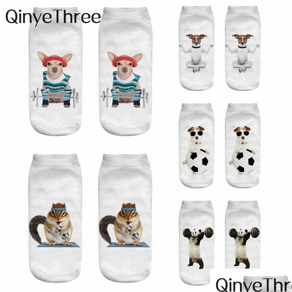 Calzini per bambini Divertente Sportivo Cartone animato Animale Stampa 3D Fitness Panda Scoiattolo Cane Sollevamento pesi Yoga Ginnastica Skateboard Giochi con la palla Aliex Dhbr8