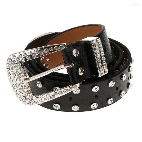 Gürtel Damen Herren Western Cowboy Strass Kristall Leder Taillengürtel Verstellbarer Bund Cooler, stilvoller Riemen