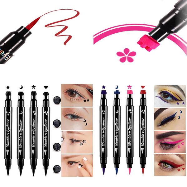 4PcsBox Double Head Stamp Eyeliner Pen Schwarz Blau Seal Eye Pencil Moon Heart Star Liquid Liner Wasserdicht Kosmetik Make-up 240111