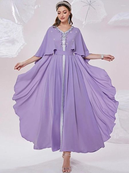 Freizeitkleider, Strassbandbesatz, Gürtel, Kaftan, einfarbig, V-Ausschnitt, Schmetterlingsärmel, schmales Kleid, modisch, asymmetrischer Saum für Damen