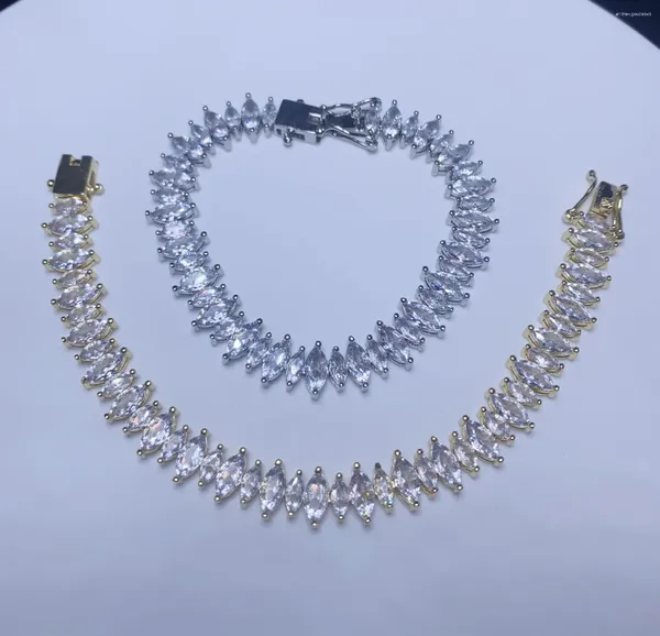 Charm Bilezikler Çarpıcı Buzlu Bling Bling 5A Kübik Zirkonya CZ Moda Kadınlar Marquise Göz Tenis Bilezik