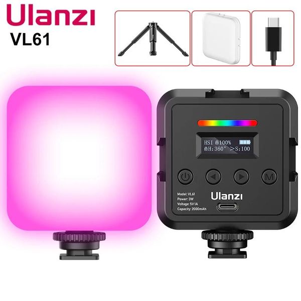 Сумки Ulanzi Vl61 8 Вт Мини RGB видеолампа с рассеивателем 3 Вт 2500k8500k Смартфон DSLR-камера Светодиодная видеолампа Многоцветный Vlog