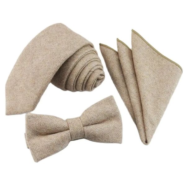 100 % Wolle Herren-Krawatte, Fliege, Einstecktuch, beige, Einstecktuch, schmale Krawatten, Einstecktuch, Anzug-Set für Männer, Business, Hochzeit, Party, Gravata 240111