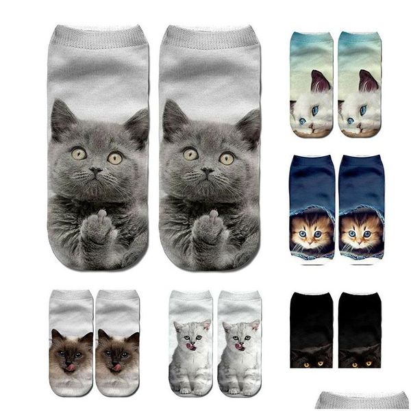 Crianças Meias 3D Impressão Engraçado Bonito Dos Desenhos Animados Gatinho Unissex Curto Criativo Colorf Mtiple Cat Face Feliz Tornozelo Baixo para Mulheres Drop Delivery 2 Dhsfv