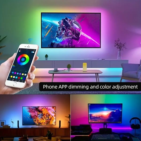 Luz ambiental de fondo de escritorio de 9.8 pies, luz RGBIC de neón Streamer con retroiluminación LED de TV, mesa de deportes electrónicos Tablero de cueva RGB Luz ambiental Tira de luz LED de TV USB de 5 V, LED arcoíris