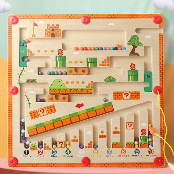 Labirinto magnético de cores e números, quebra-cabeça de madeira, tabuleiro de atividades, aprendizagem, contagem educacional, brinquedos correspondentes para bebês e crianças, meninos, meninas, pré-escolares