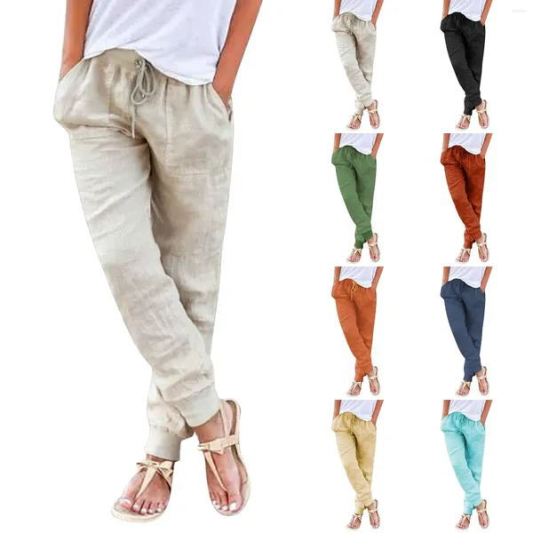 Pantalon femme 2024 été coton lin poches ample Baggy pantalon femme printemps décontracté mode bureau dames bas