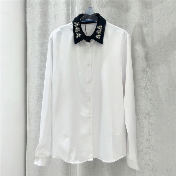 Tasarımcı Beyaz Gömlek Bluzlar Kadınlar İçin Üstler Kadife Yaka Moda Tees Tasarımcı Mektup Gömlek HARDIGAN